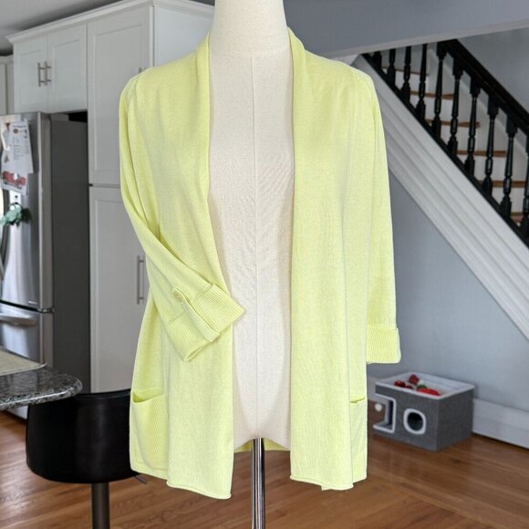 Chico's Cotton Lime Green Open Cardigan Shrug Sweater - Picture 2 of 9